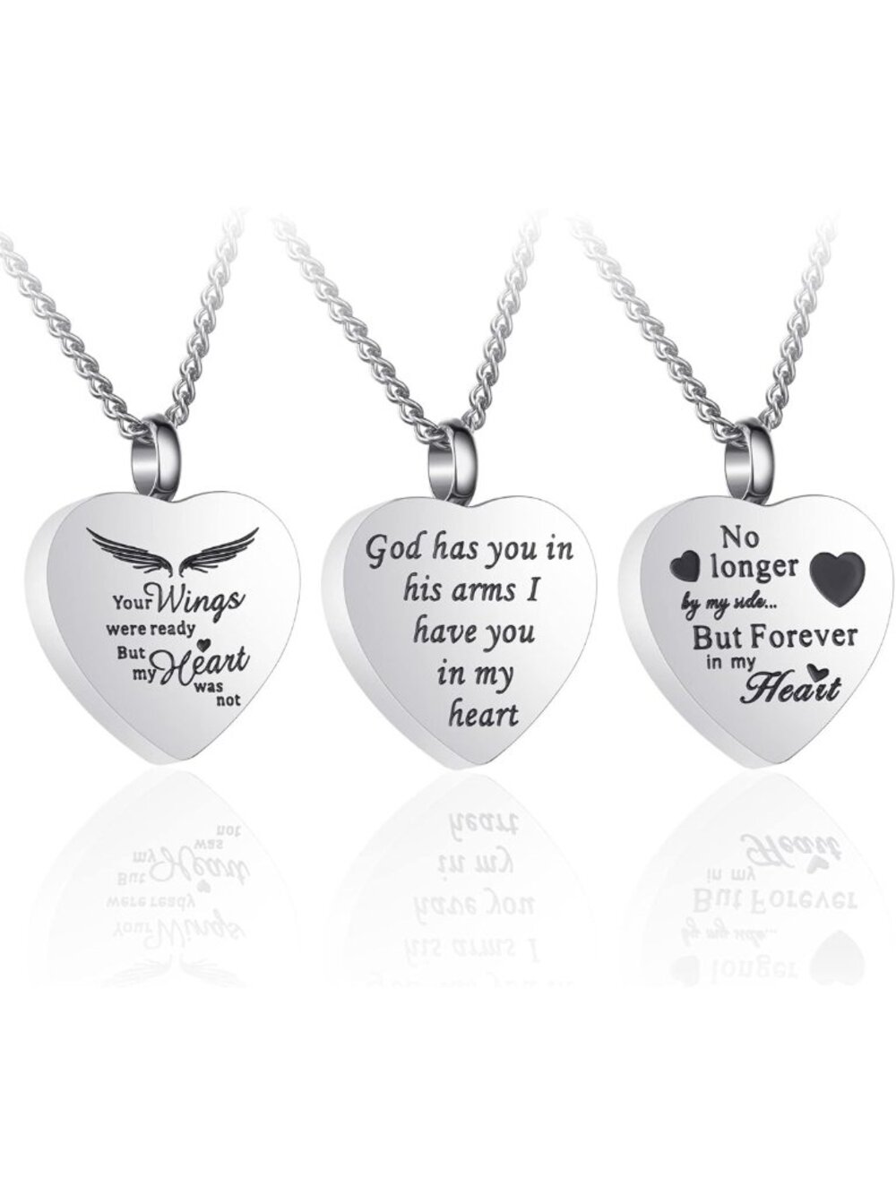 3 Pack Heart Urn Necklaces for Ashes - Silver Cremation Jewelry Keepsake Set